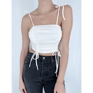 Women's White Tie Drawstring Cropped Top Size Medium